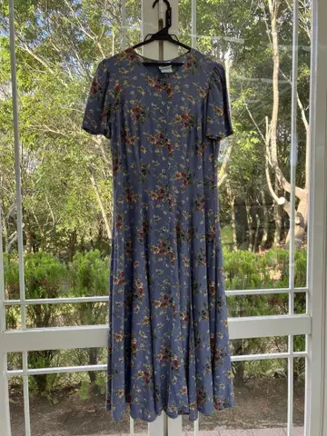 로라 애슐리 꽃무늬 블루 롱 원피스