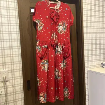 PINK HOUSE 플라워 프린트 반팔 티셔츠 원피스 레드