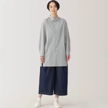 무인양품 MUJI Labo 와시콘 포플린 셔츠 S 그레이 여성 긴팔