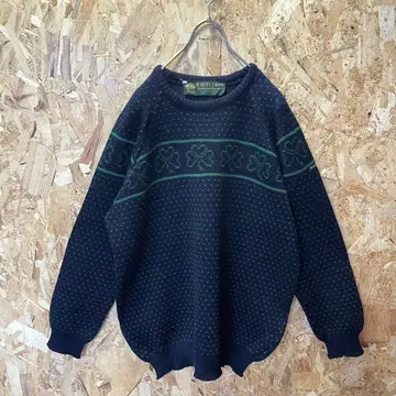 Vintage 아일랜드제 클로버 바즈아이 올 패턴 니트 스웨터