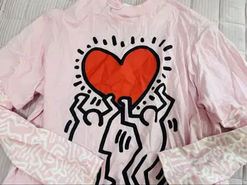 키스 해링 롱 T 핑크 레어 H&M
