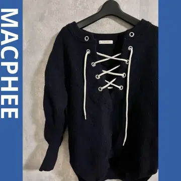 MACPHEE(맥피) 네이비 레이스업 니트 스웨터 긴팔