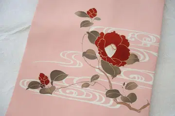 순수 실크 시오제 나고야 오비 흐르는 물 동백 금채 유젠