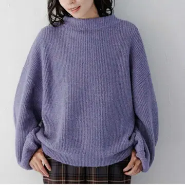 5게이지 소매 볼륨 니트 풀오버 퍼플