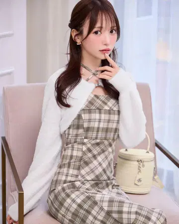 미셸 마카롱 앙상블 체크 원피스