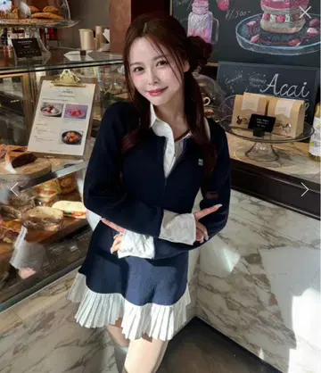 노노 원피스 네이비 지퍼 니트 원피스
