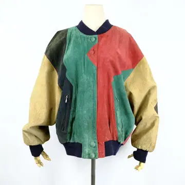 1960~80s 빈티지 가죽 패치워크 블루종 자켓 컬러풀
