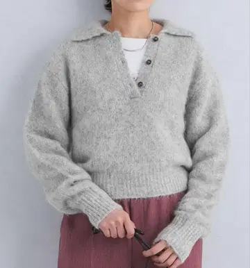 알파카 믹스 샤기 니트 풀오버 그린 라벨 릴랙싱