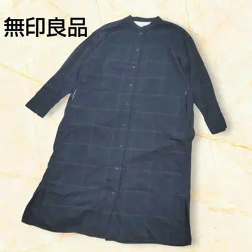 무인양품 양면 기모 플란넬 스탠드 카라 긴팔 셔츠 원피스 M~L