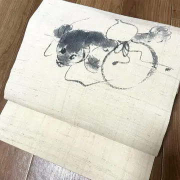 작가 물건 표주박 메기 오비 9촌 나고야 오비 백색의 매듭이 있는 지