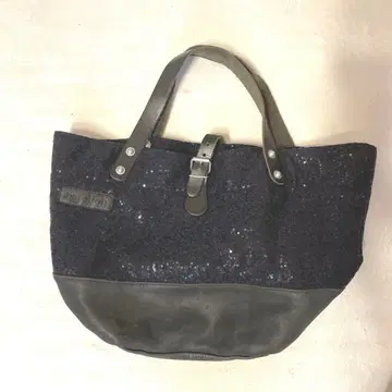 estellon 에스테론 스팽글 x 가죽 토트백 네이비 x 블랙