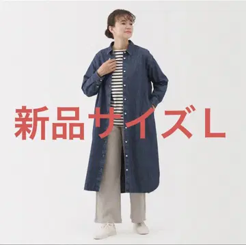 무인양품 워싱 데님 긴팔 셔츠 원피스 L