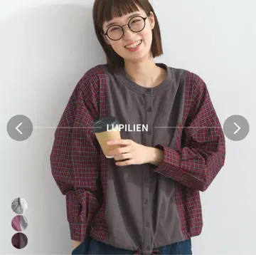 lupilien 루필리안 체크 면직 x 쭈리 밑단 드로스트 절개 셔츠