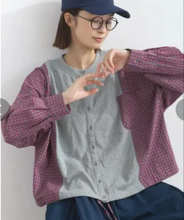 lupilien 루필리안 체크 면직 x 쭈리 밑단 드로스트 절개 셔츠