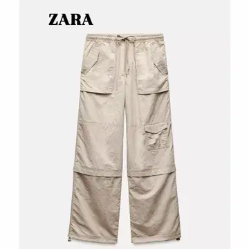 ZARA 나일론 카고 팬츠 미디엄 에크루 베이지 XS 완판템
