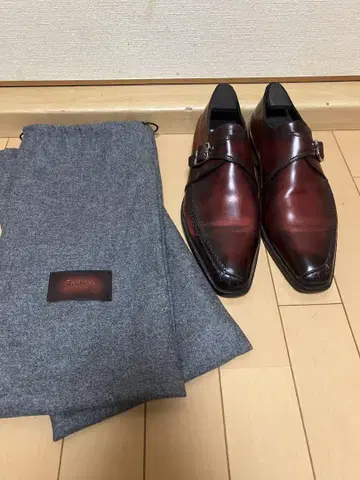 Berluti 다크 레드 가죽 싱글 몽크 스트랩 신발
