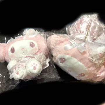 마이멜로디 화이트 딸기 티타임 봉제 인형 롱 파우치