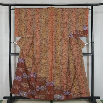 새 상품 미사용 홍차 무늬 순수 실크 염색   호몬기 155cm a419