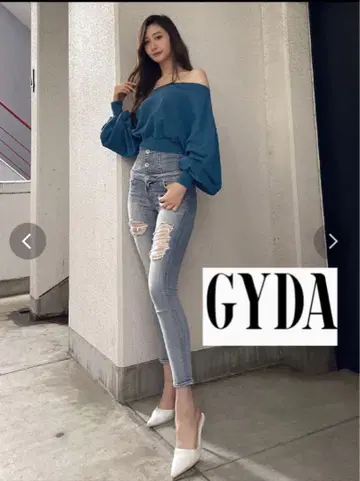 gyda H/W 버튼 백 포켓 레이스업 스키니 데님 팬츠