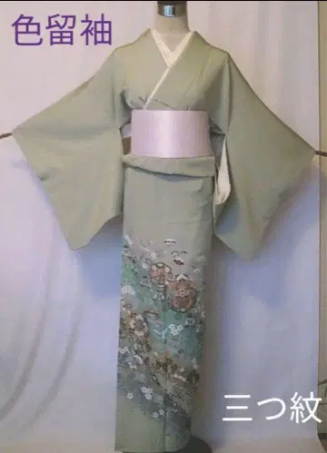 순수 실크 삼중 문양 이중 옷감 이로도메소데
