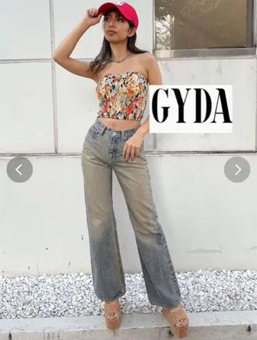 gyda 하이웨스트 ASID WASH 와이드 데님 팬츠