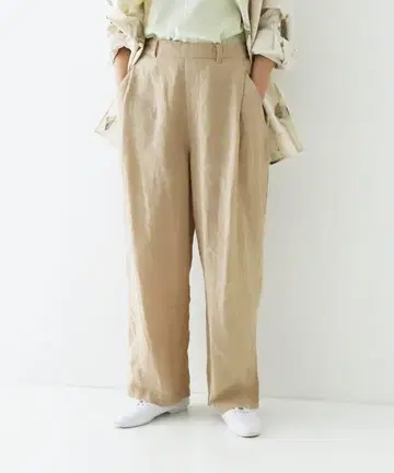 린넨 오미자라 포켓 턱 팬츠