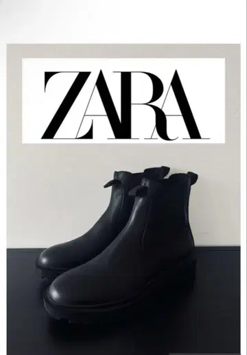 [ 미사용 새상품 ] ZARA 블랙 가죽 사이드 고어 부츠