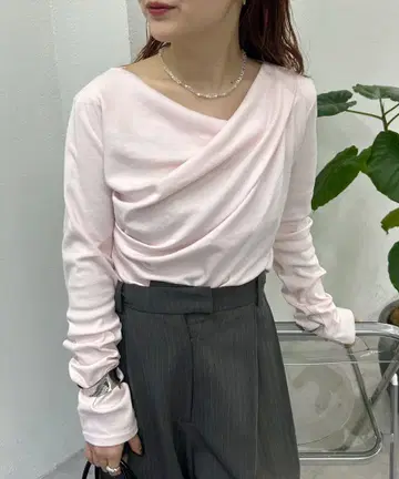 [ mystic ] 오프숄더 롱 T셔츠 핑크