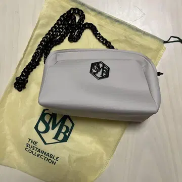 미사용 SAVE MY BAG 그레이 합성 피혁 파우치 체인 스트랩