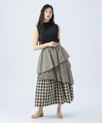 미사용 새상품 BEAMS HEART 깅엄 체크 컬러 멜로 스커트
