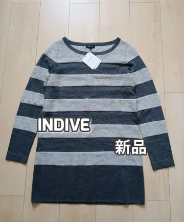 택 포함 새상품 인디비 니트 튜닉 보더 울.모헤어 M