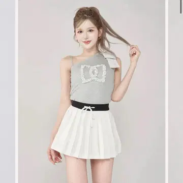 다리치 빅 리본 원숄더 탑 그레이 택 포함 새상품