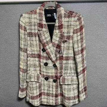 ZARA 체크 무늬 더블 테일러드 자켓