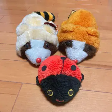 쇼와 레트로 봉제 인형 너구리와 무당벌레