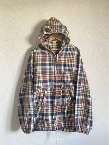 60s 70s 마드라스 체크 풀 집업 후드티 자켓 M 구제 의류