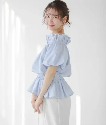 Fitmore 오프숄더 벌룬 슬리브 페플럼 상의