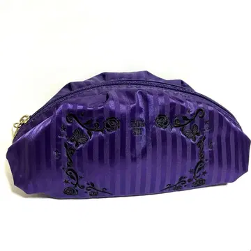 [ ANNA SUI ] 빅 파우치 로즈 자수 나비 스트라이프 퍼플