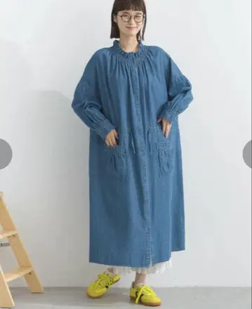 lupilien 루필리안 데님 프릴 칼라 원피스 루즈핏