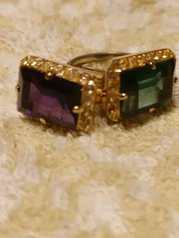 에메랄드 컷 반지 보라색 그린 2개 세트 13호