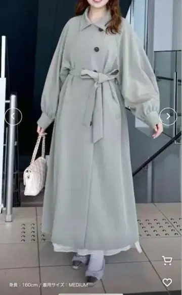 꽃가루 방지 기능 스탠드 넥 소매 볼륨 트렌치코트