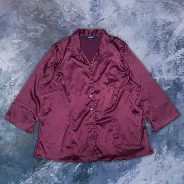 샤이니 새틴 셔츠 vintage 오부 소매 버건디 모드 광택