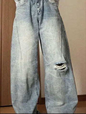 빈티지풍 y2k 와이드 데님 데미지 진 wide denim