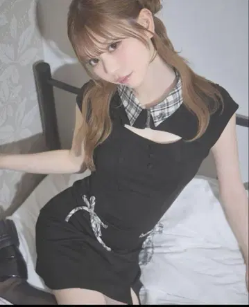 미셸 마카롱 michelIMacaron 체크 리본 미니 원피스