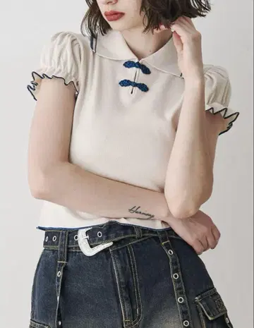 [ 9/10까지 ] jouetie 퍼프 슬리브 차이나 폴로 상의