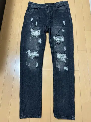 데미지 가공 다크 블루 슬림 핏 데님 28