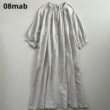 08mab 다중 버튼 린넨 개더 롱 원피스