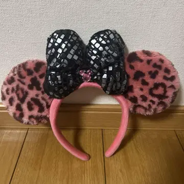 디즈니 머리띠 미니 레오파드 무늬 핑크 갸루 코디