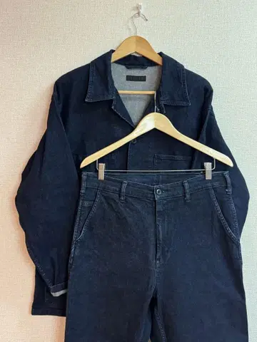 유니클로 데님 셋업 M XL 와이드 팬츠 자켓 워크 팬츠