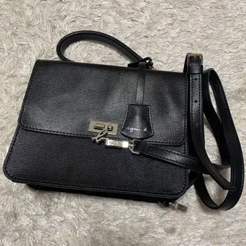 에네스베 2way 미니 숄더백 메탈 로고 참 블랙 가죽