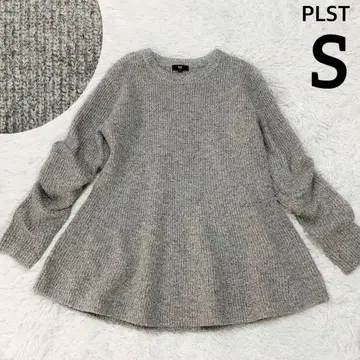 PLST 플라스테 컬러 믹스 페플럼 니트 스웨터 풀오버